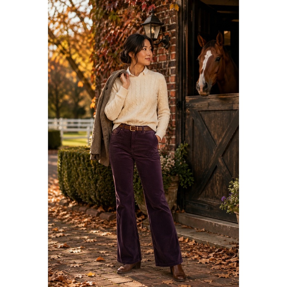 Eddie Bauer Womens 8 Short Corduroy Pants Plum Purple Classic Barely Boot Fit